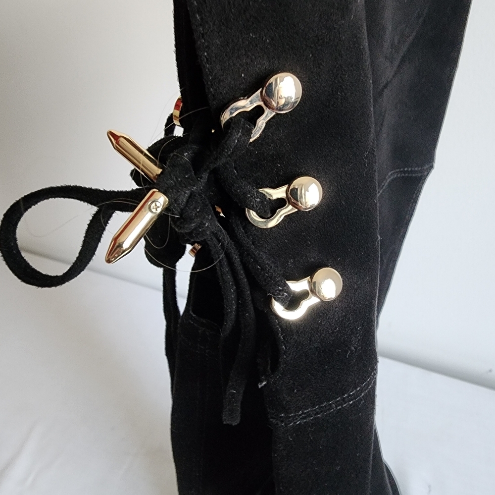 Ivanka Trump, black soft suede over the knee boots.  Sz 8.5 with gold accents. - Picture 8 of 8
